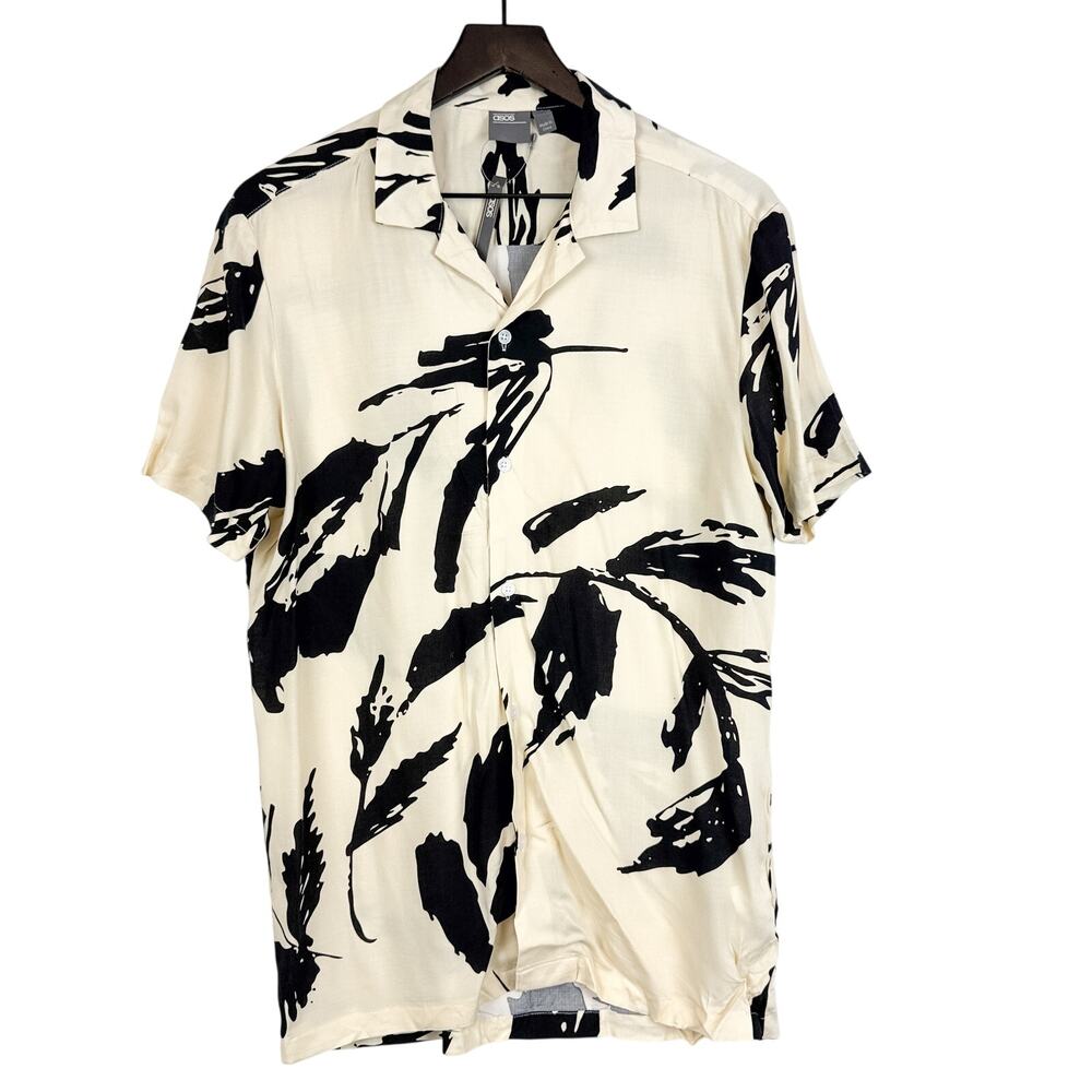 NWT ASOS Mens Cream Black Printed Button Up Shirt - Size S